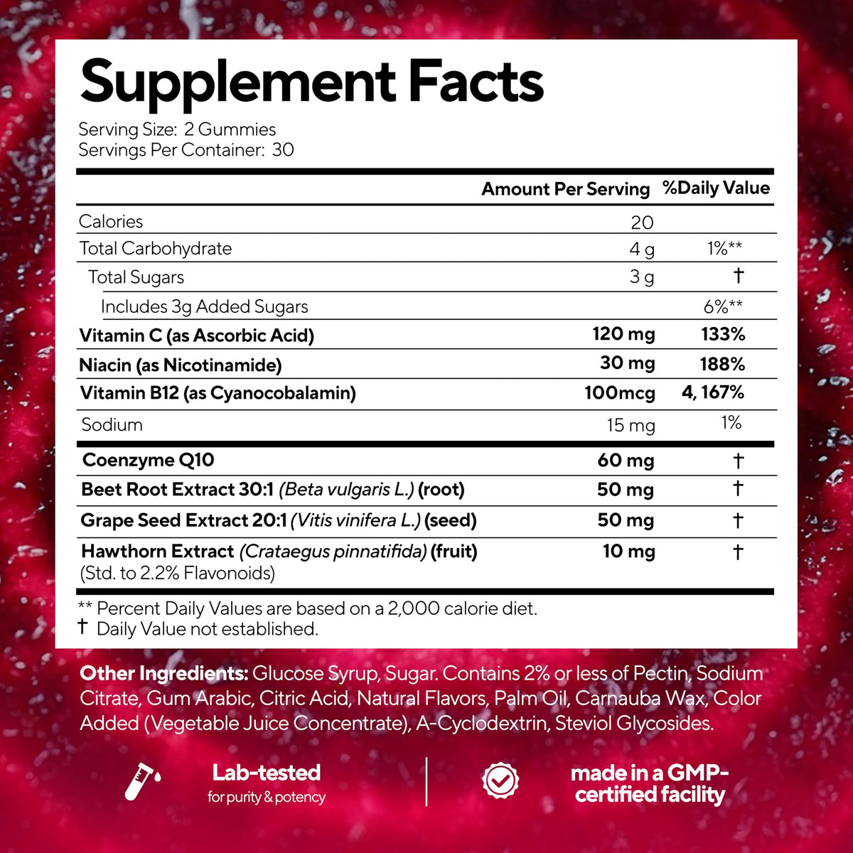Beet Root Gummies with CoQ10, Grape Seed, Vitamin C, B12 & B3 W4596