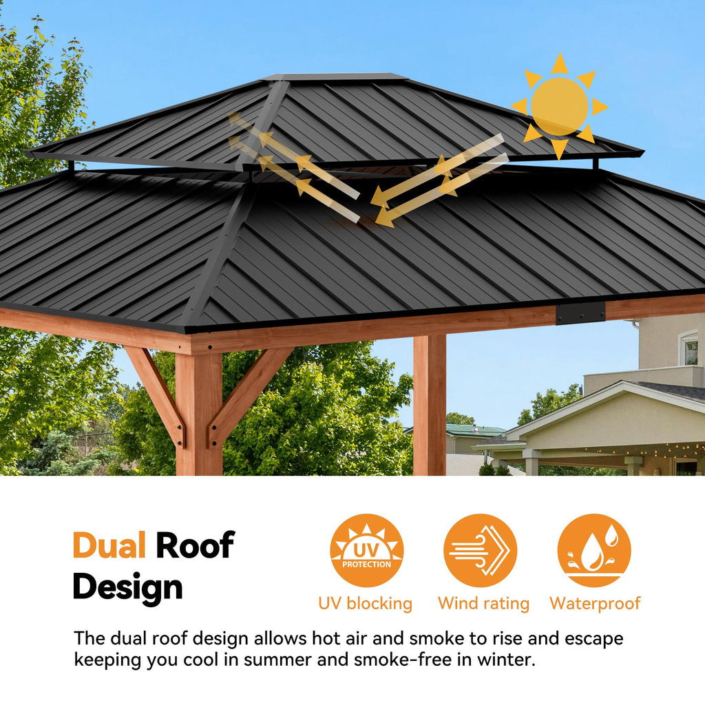 Wood Gazebo 13x15 with Galvanized Steel Roof G37820