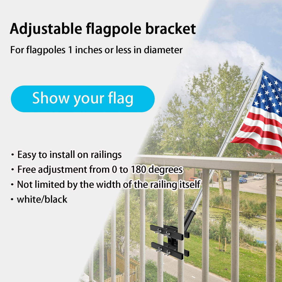 White Flagpole Mount for Round and Square Railing Q210