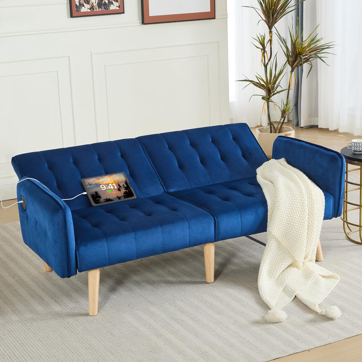 65'' Convertible Futon Sofa Bed with USB G94032