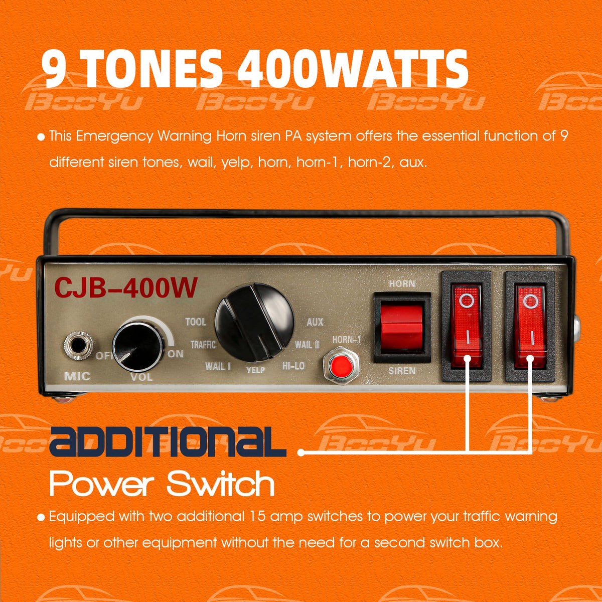 12V 400W 9 Tones Warning Emergency Siren PA System with Handheld Microphone V24865