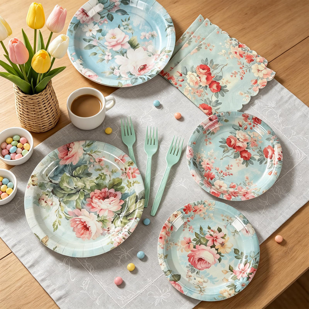 96Pcs Vintage Paper Plates and Napkins Set M921678