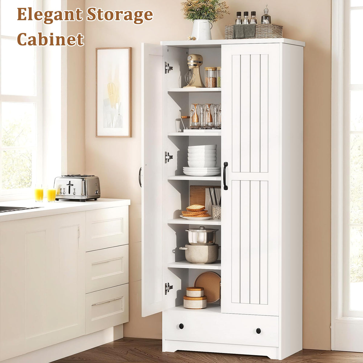 70" Tall Wood Storage Cabinet with 6 Adjustable Shelves E221364