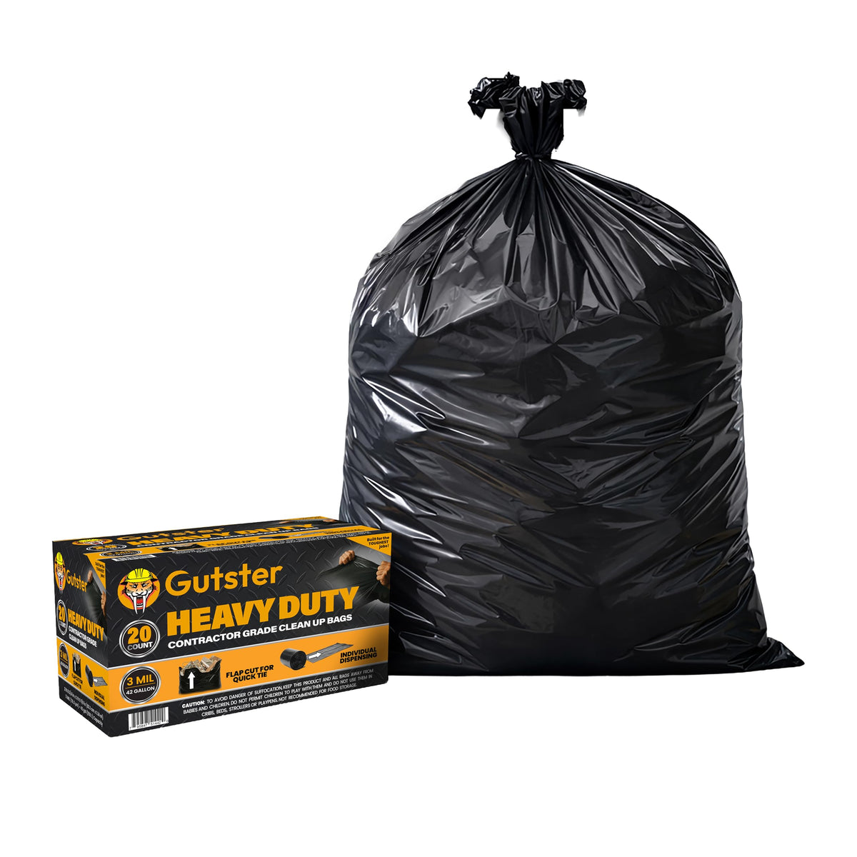 20 Count 42 Gallon 3 Mil Black Contractor Trash Bags A93837