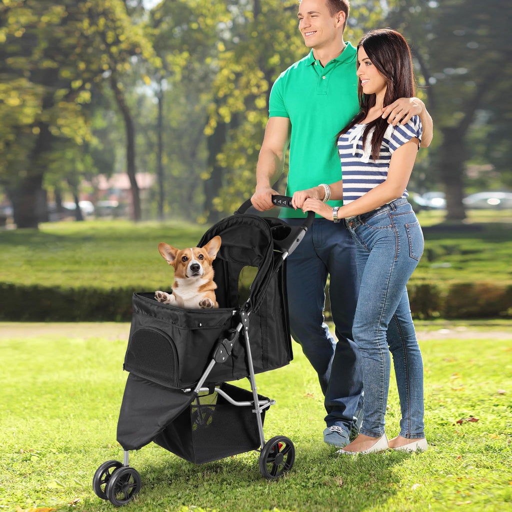 Foldable Pet Stroller with Weather Cover, Storage Basket and Cup Holder O989