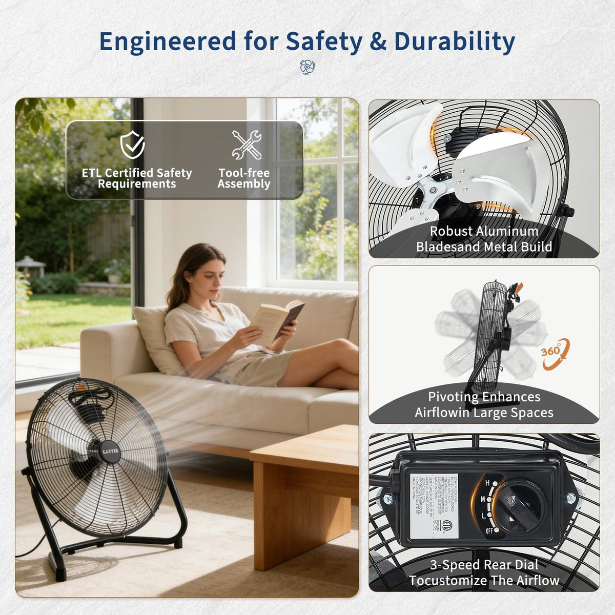 18 Inch 3 Speeds Metal Floor Fan A347