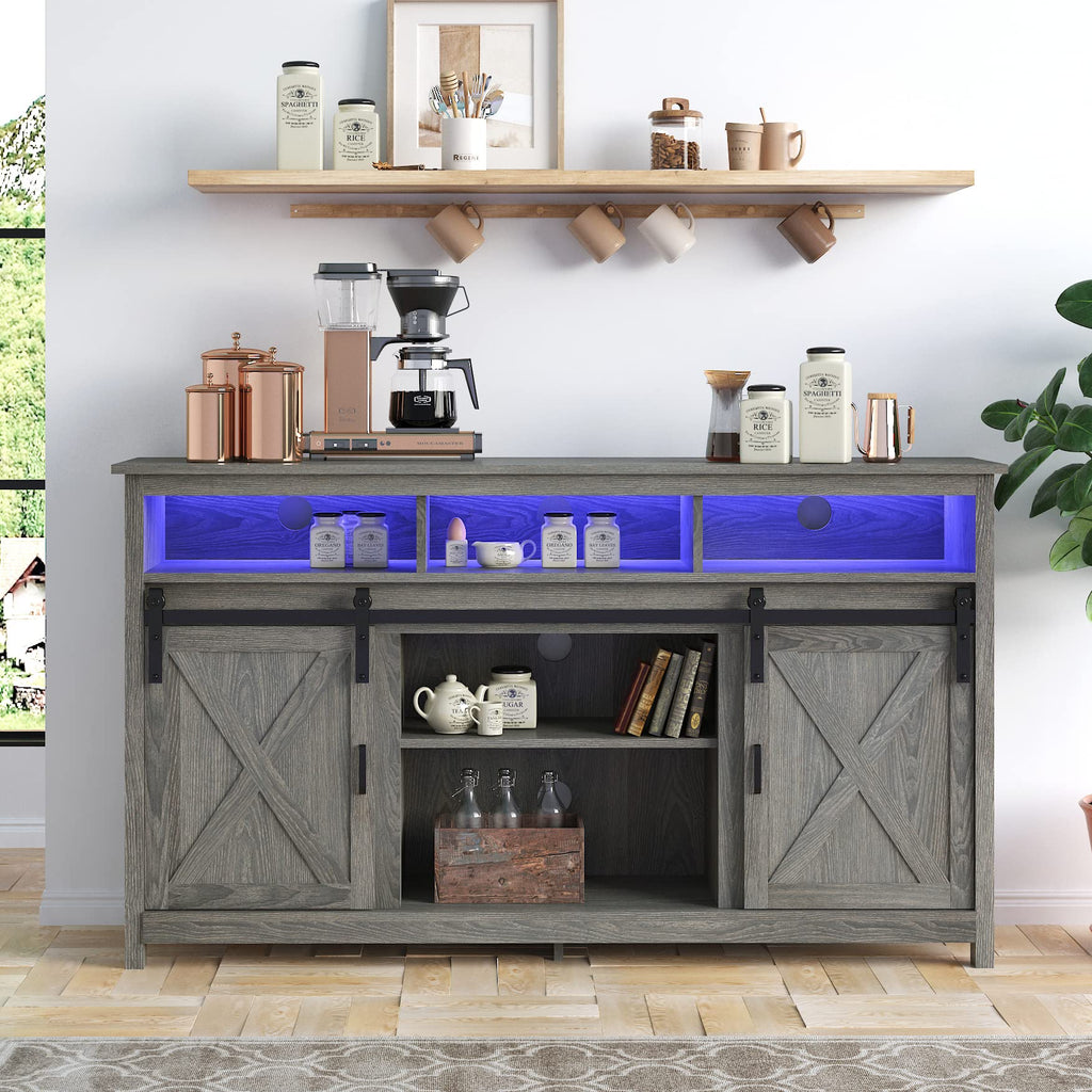Wash Grey Wooden TV Stand with Sliding Barn Door B52595