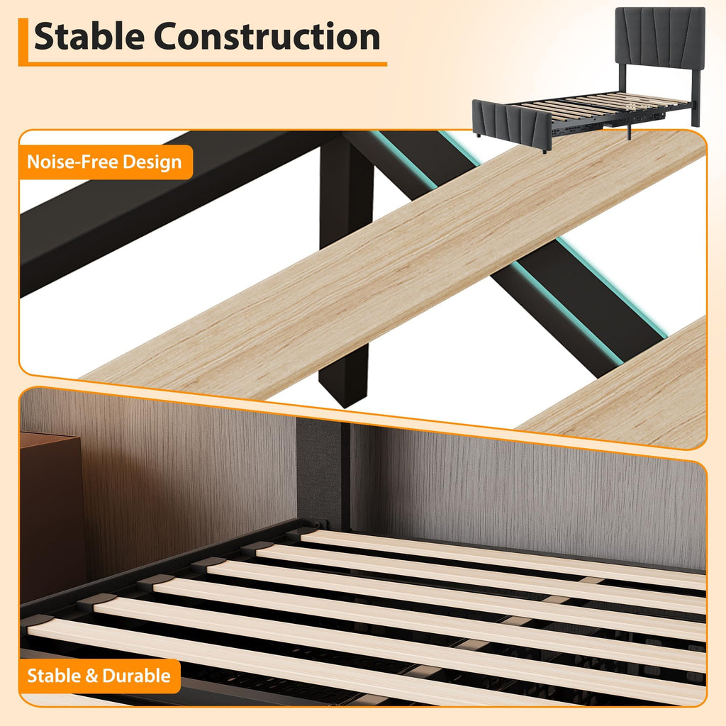 Twin Size Upholstered Bed Frame with 2 Storage Drawers R4718