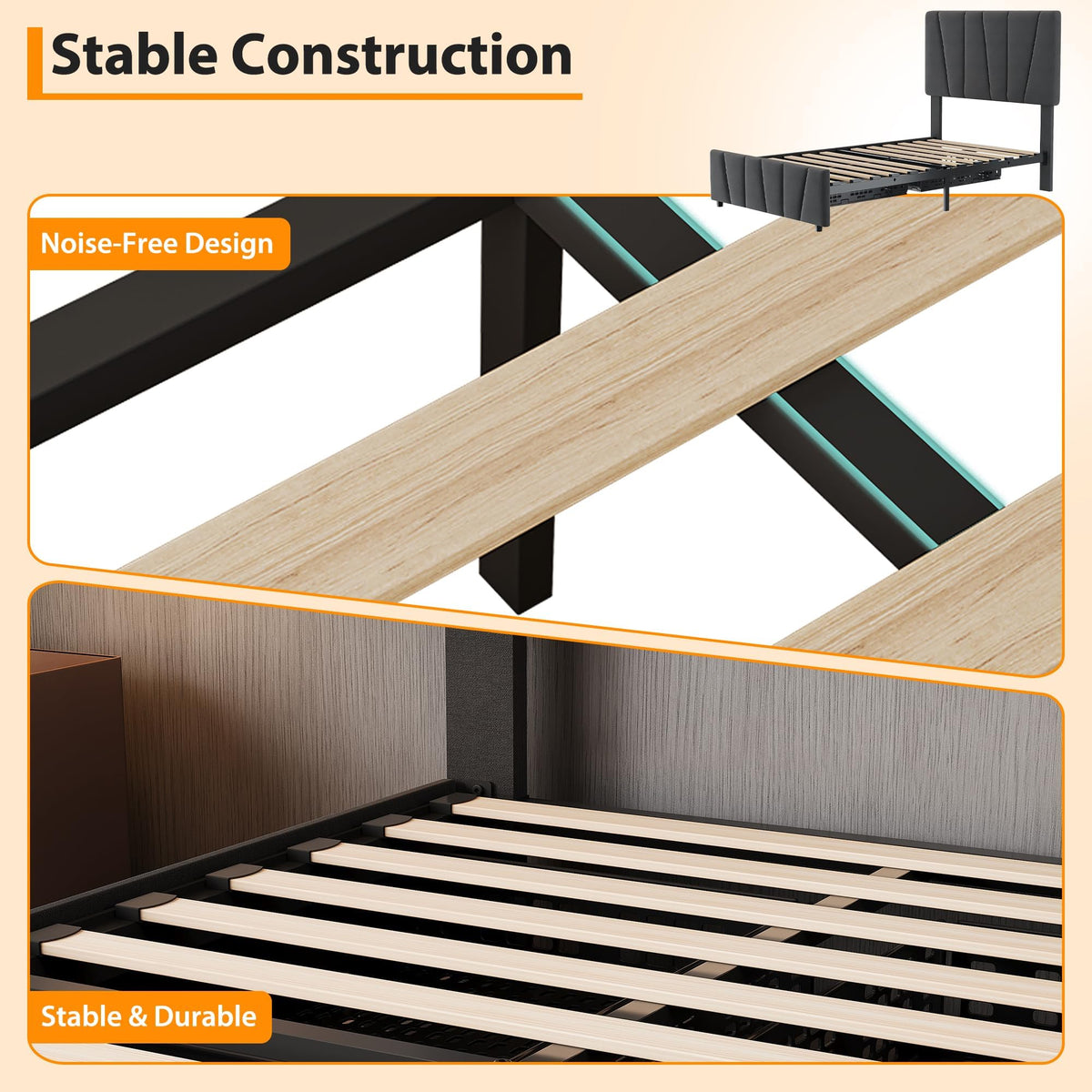 Twin Size Upholstered Bed Frame with 2 Storage Drawers R4718