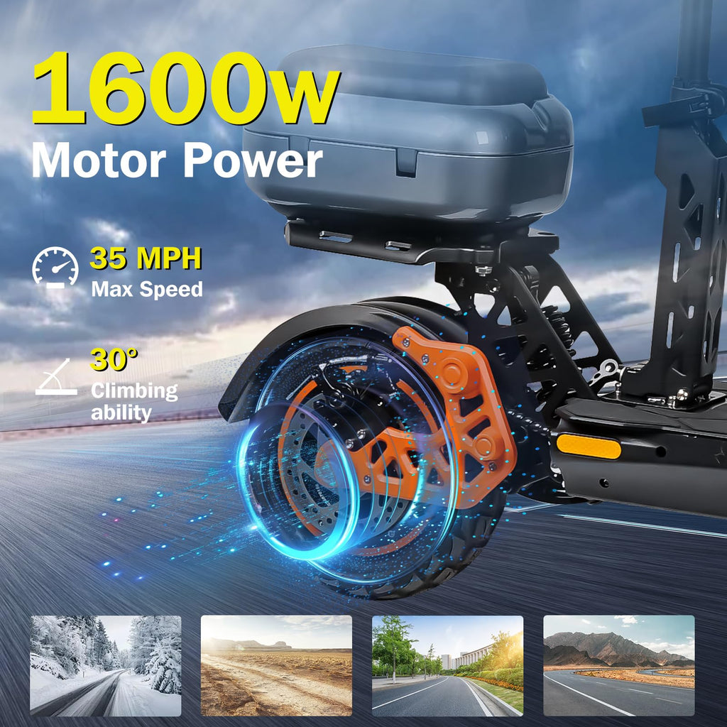 1600 W 50 Miles 40 MPH 10" Off Road Tire Folding E-Scooter 48V 27AH Battery with Detachable Seat Q7291