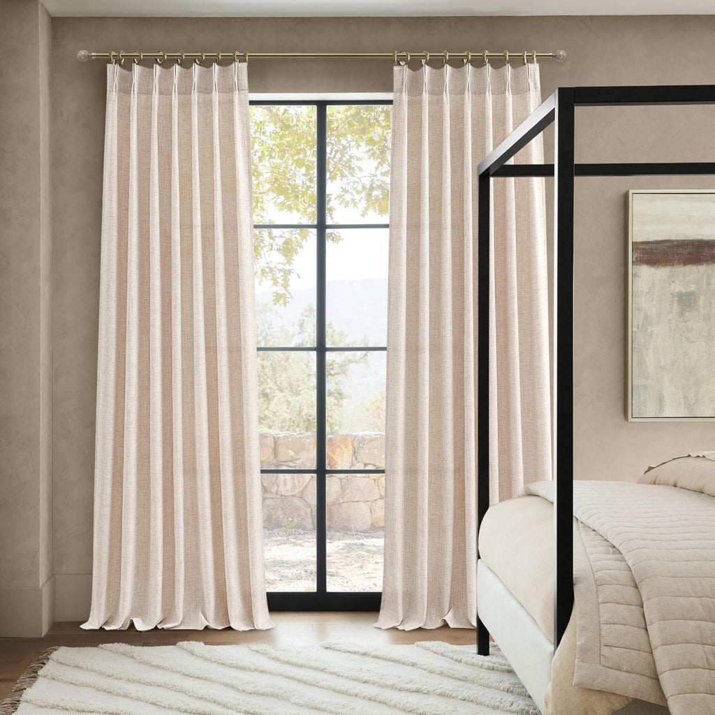 Light Filtering Semi Sheer Linen Curtains 96 Inches 2 Panels Set R10074