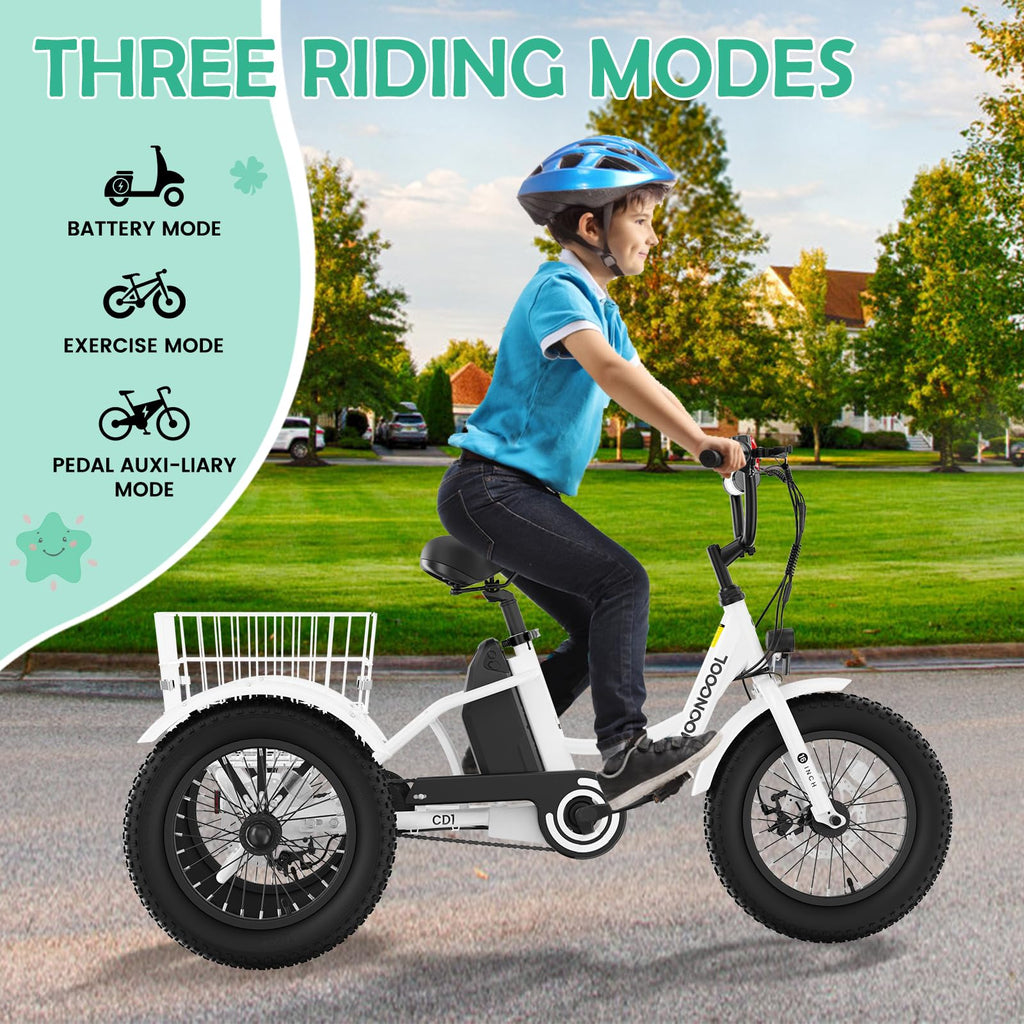 250W 16IN 3 Wheels Electric Tricycle with Removable Battery and Rear Basket U7635