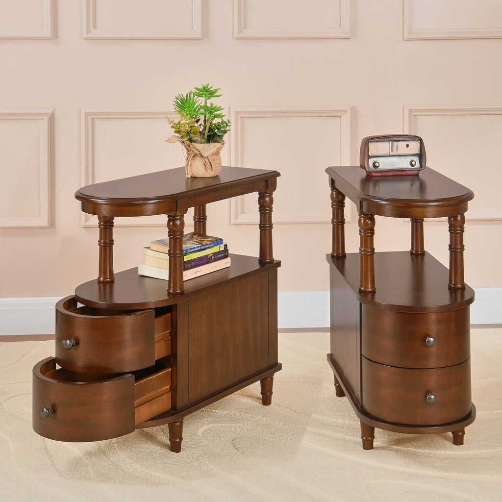 Set of 2 Slim Wood End Table with 2 Drawers & Shelf P72930