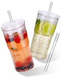 High Borosilicate Glass Tumbler Cup with Lid and Straw, 22oz Clear 2 Pack I330865