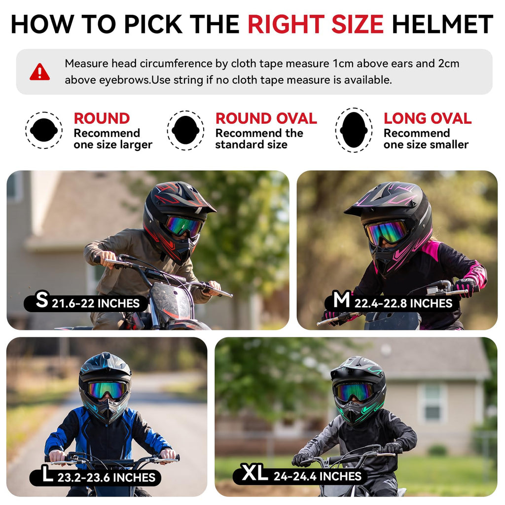 Youth Kids Full Face Motocross Helmet 4PCS Set DOT Approved Red XL Z4133