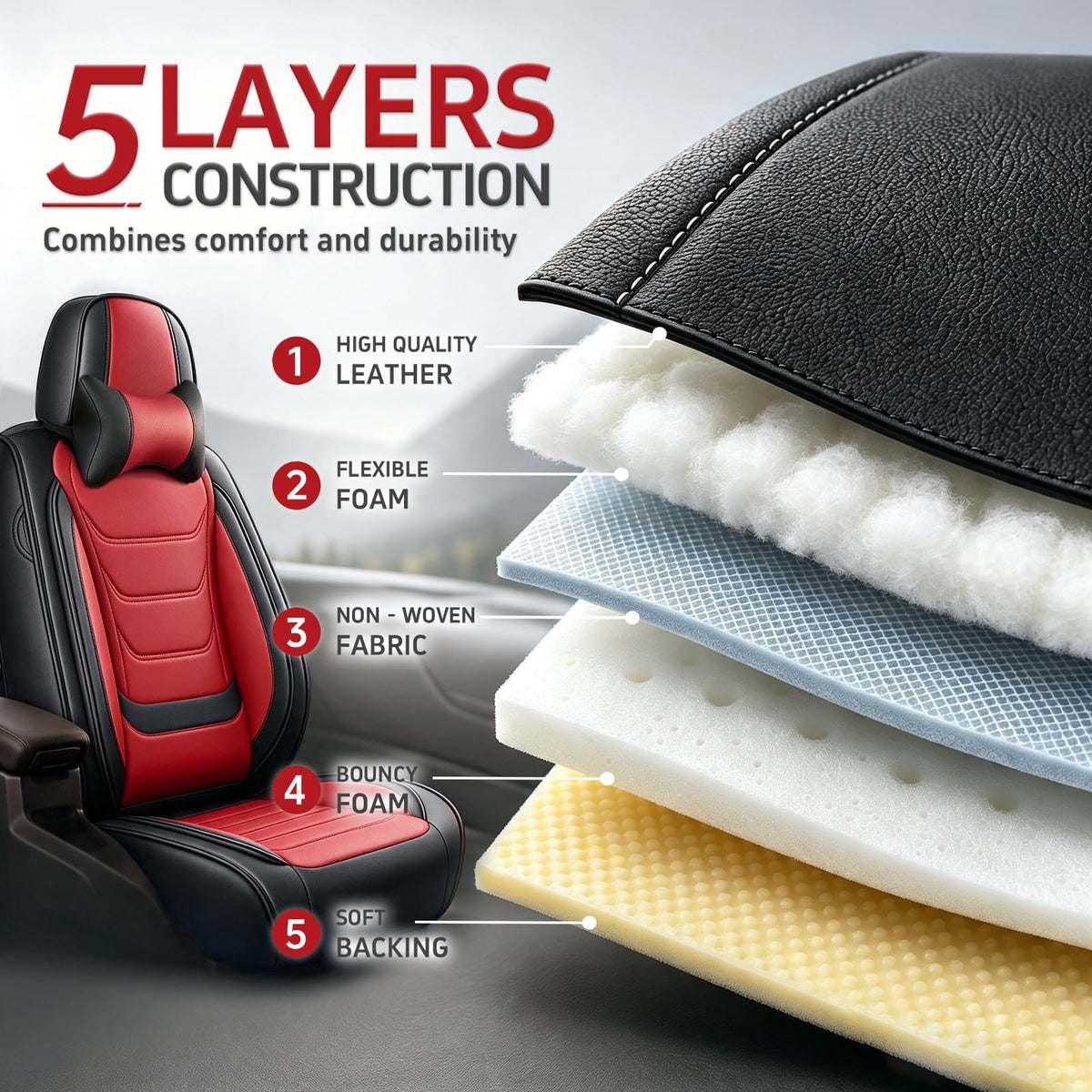 Black Red Seat Covers Full Set Q584