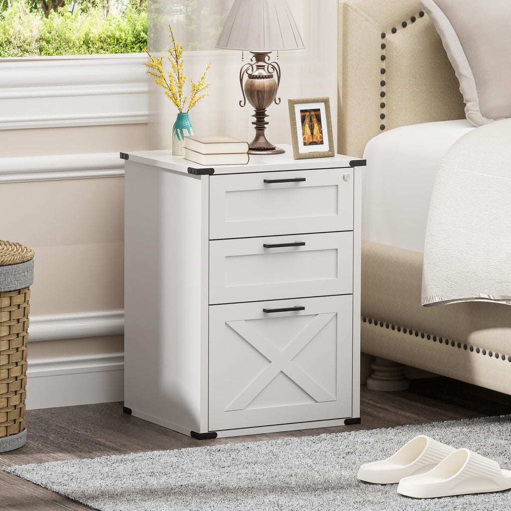 Small Wood File Cabinet with Charging Station and Lock, 3 Drawers Z414228