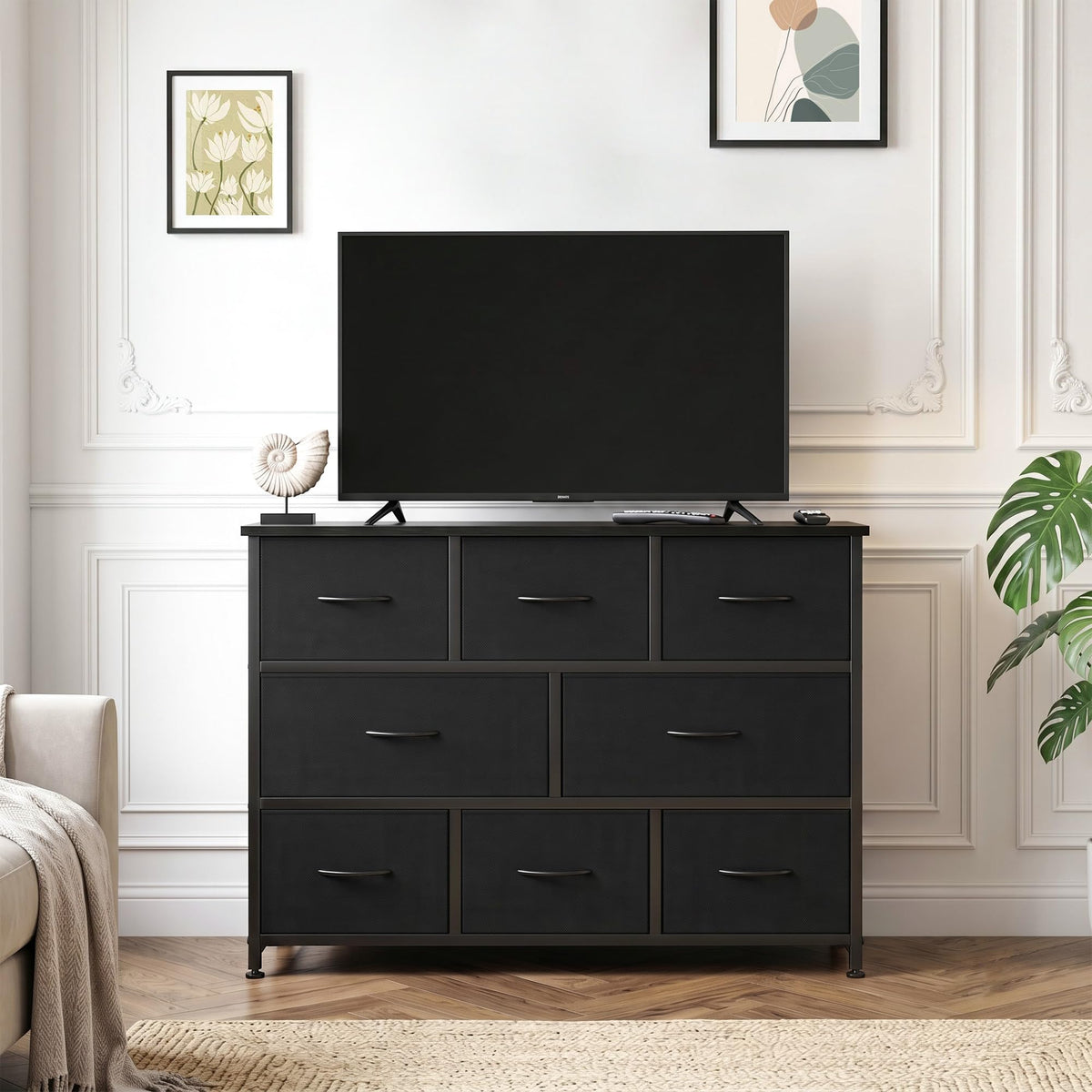 8 Drawer Fabric Dresser with Wood Top V891660