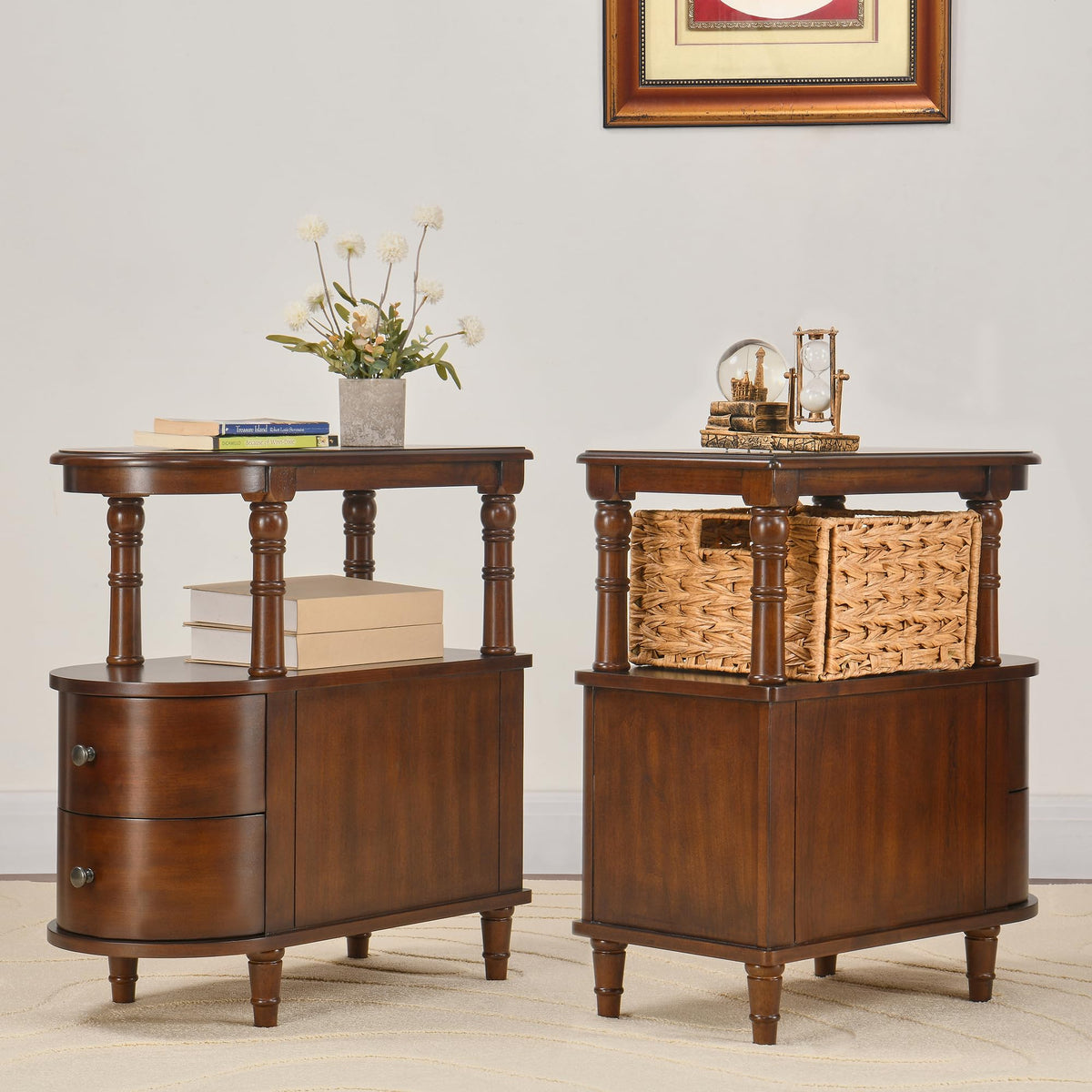Set of 2 Slim Wood End Table with 2 Drawers & Shelf P72930