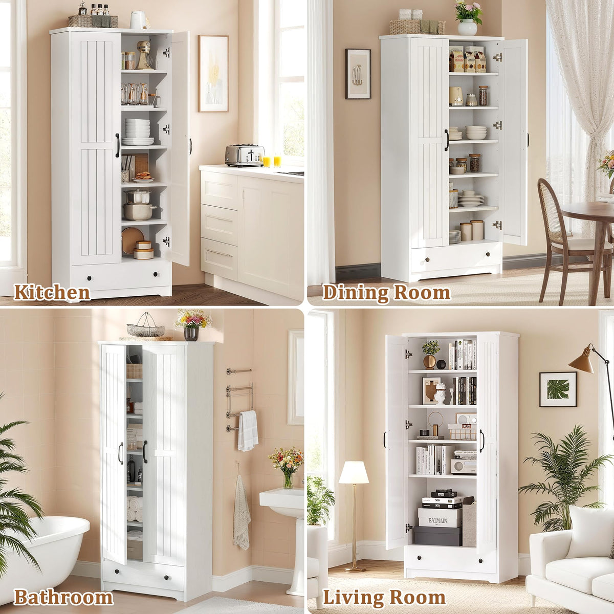 70" Tall Wood Storage Cabinet with 6 Adjustable Shelves E221364