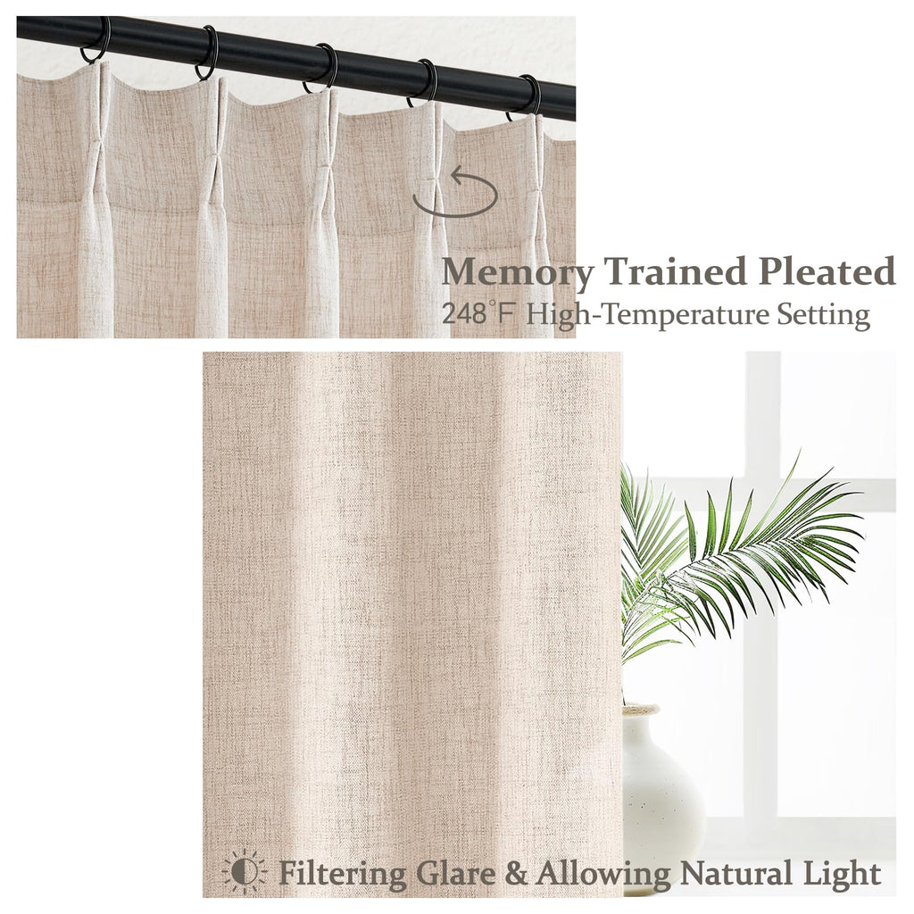Light Filtering Semi Sheer Linen Curtains 96 Inches 2 Panels Set R10074