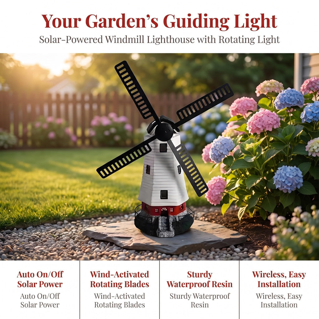 Solar Powered Rotating Lighthouse Garden Statue Light T71519