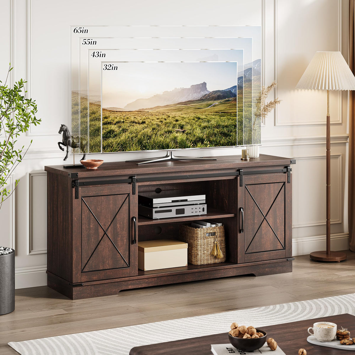 59 Inch TV Stand with Sliding Barn Doors A96208