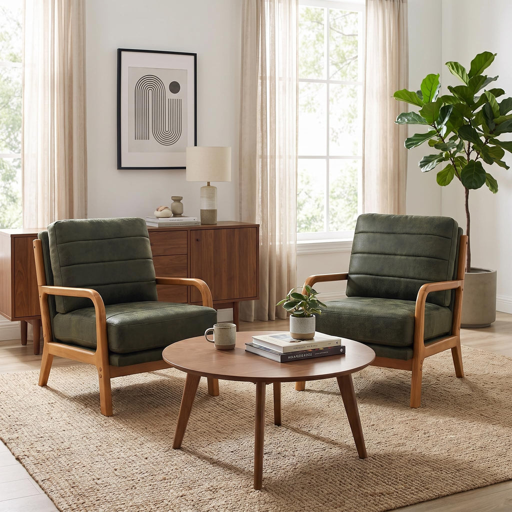 Mid Century Modern Faux Leather Accent Chair Set of 2 D6825
