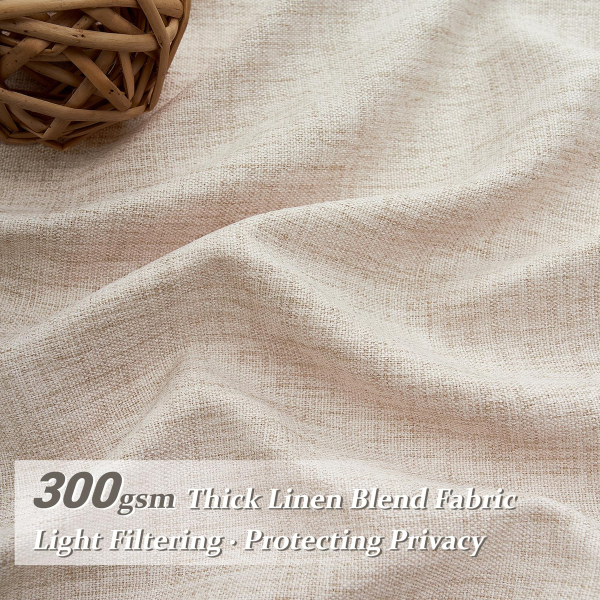 Light Filtering Semi Sheer Linen Curtains 96 Inches 2 Panels Set R10074