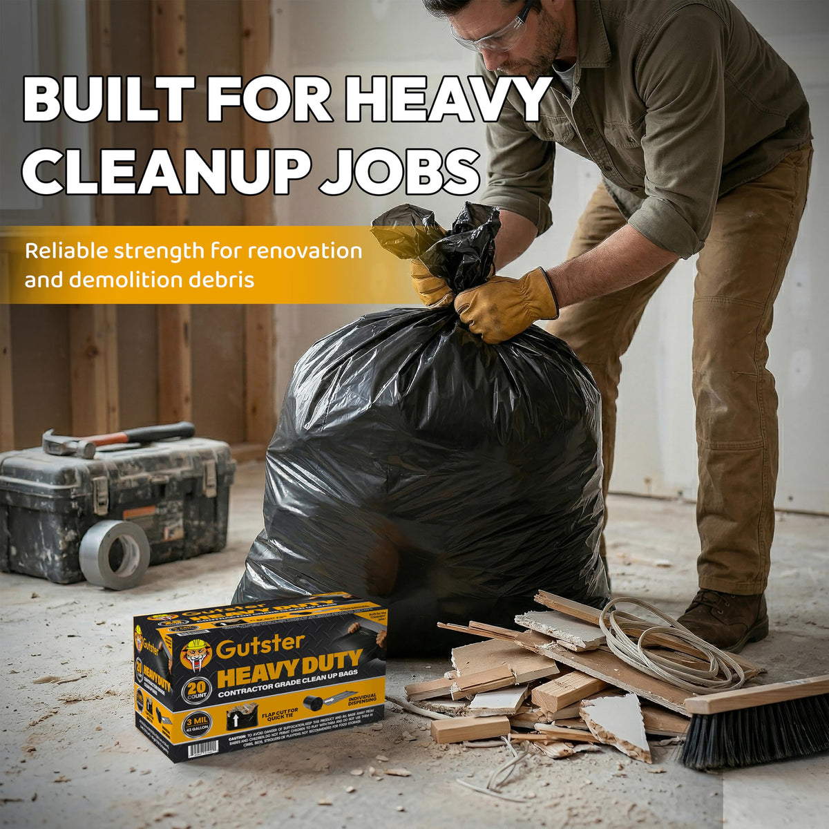 20 Count 42 Gallon 3 Mil Black Contractor Trash Bags A93837