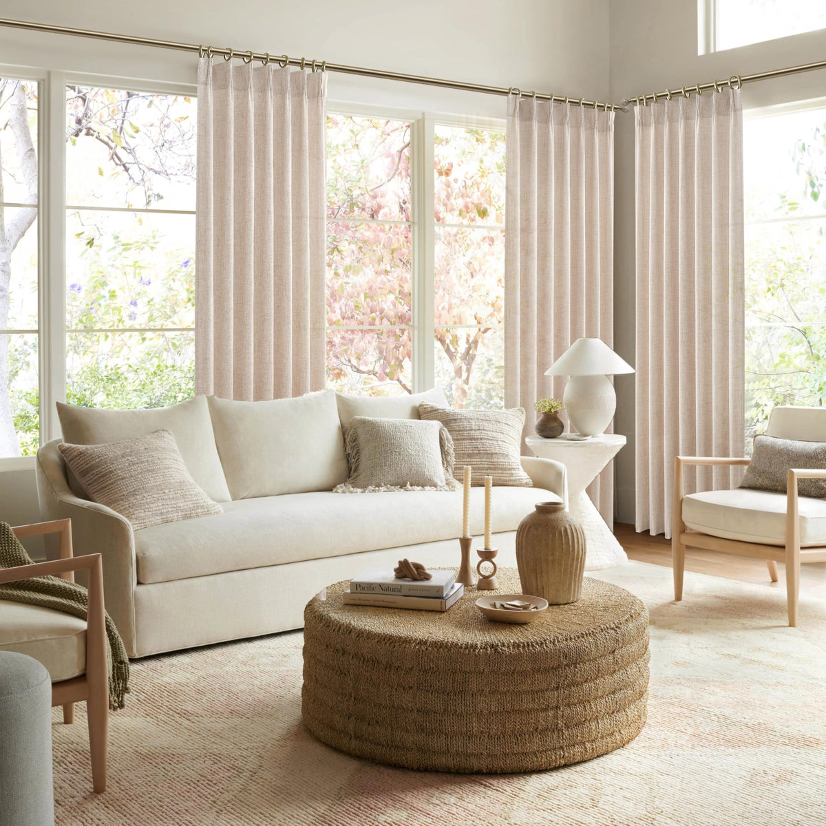Light Filtering Semi Sheer Linen Curtains 96 Inches 2 Panels Set R10074