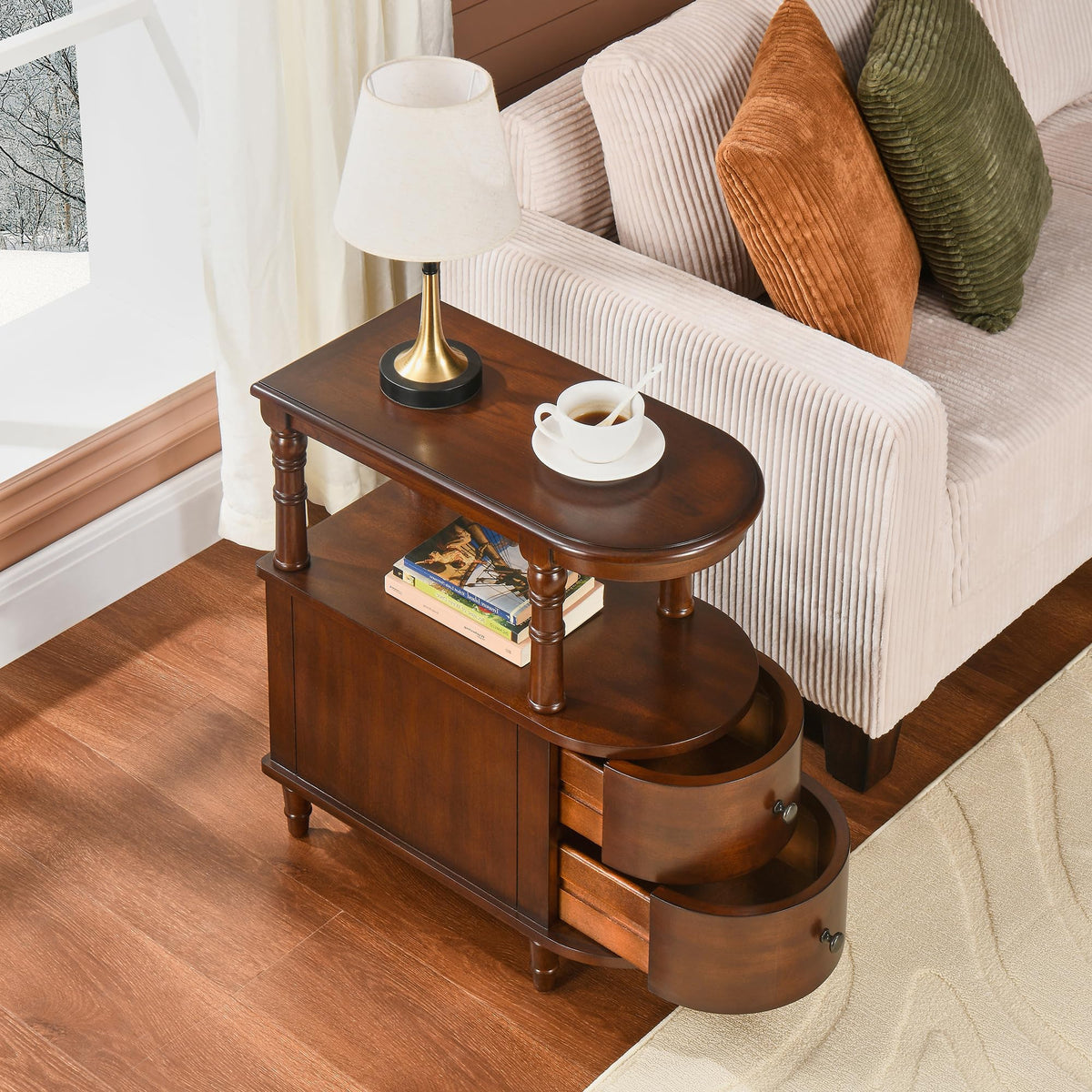 Set of 2 Slim Wood End Table with 2 Drawers & Shelf P72930
