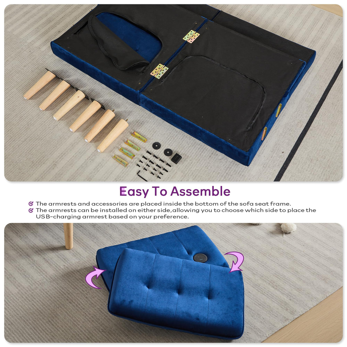 65'' Convertible Futon Sofa Bed with USB G94032