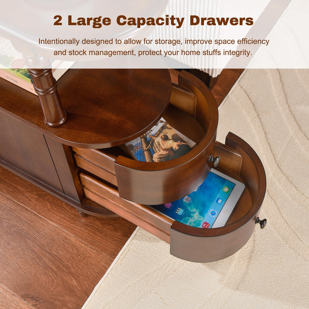 Set of 2 Slim Wood End Table with 2 Drawers & Shelf P72930