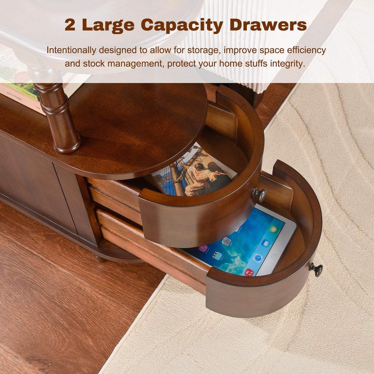 Set of 2 Slim Wood End Table with 2 Drawers & Shelf P72930
