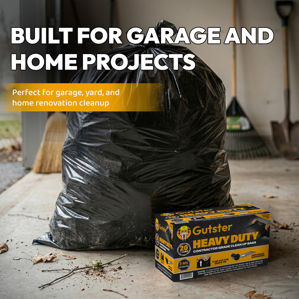 20 Count 42 Gallon 3 Mil Black Contractor Trash Bags A93837