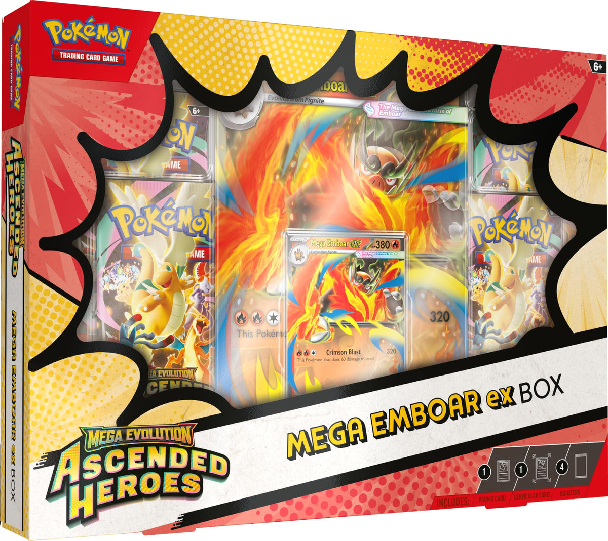 Mega Emboar ex Box (1 Foil Promo Card, 1 Oversize Lenticular Card & 4 Booster Packs) T62578